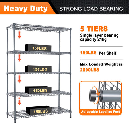 Land Guard 5 Tier Storage Racks and Shelving - 48" L x 20" W x 72" H Heavy Steel Material Pantry Shelves - Each Unit Loads 350 Pounds Wire Shelf, - WoodArtSupply