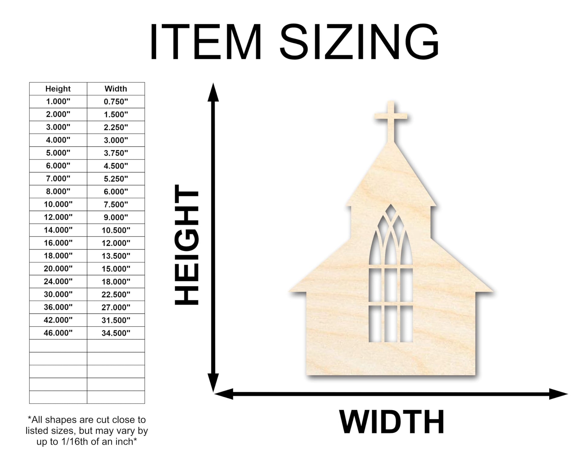 Unfinished Wood Church with Window Shape - Craft - up to 36" 5" / 1/8" - WoodArtSupply