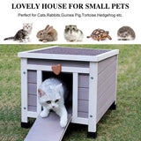 Deblue Weatherproof Cat House for Outdoor Cats, Wooden Small Pet House Outside, Feral Cat Shelter with Elevated Floor and Lockable Door - Grey Deblue