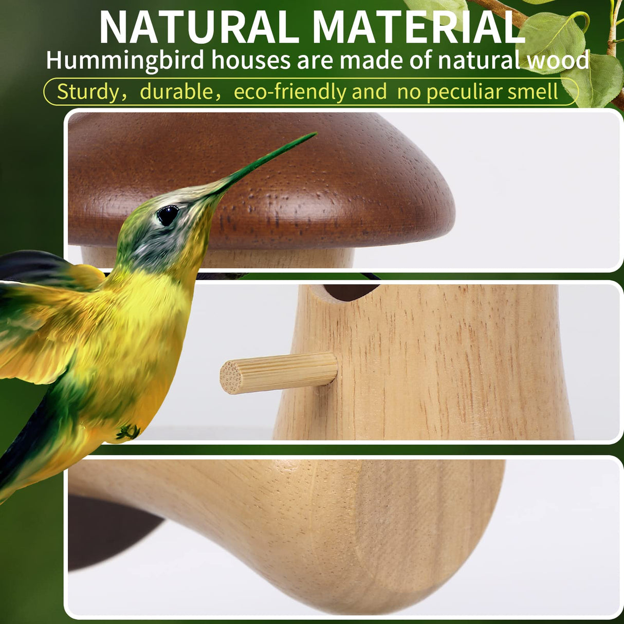 Hummingbird House,2023 New Mushroom Wooden Hummingbird Houses for Outside for Nesting, Gardening Gifts,Home Garden Decoration,3 Pack LOTKEY
