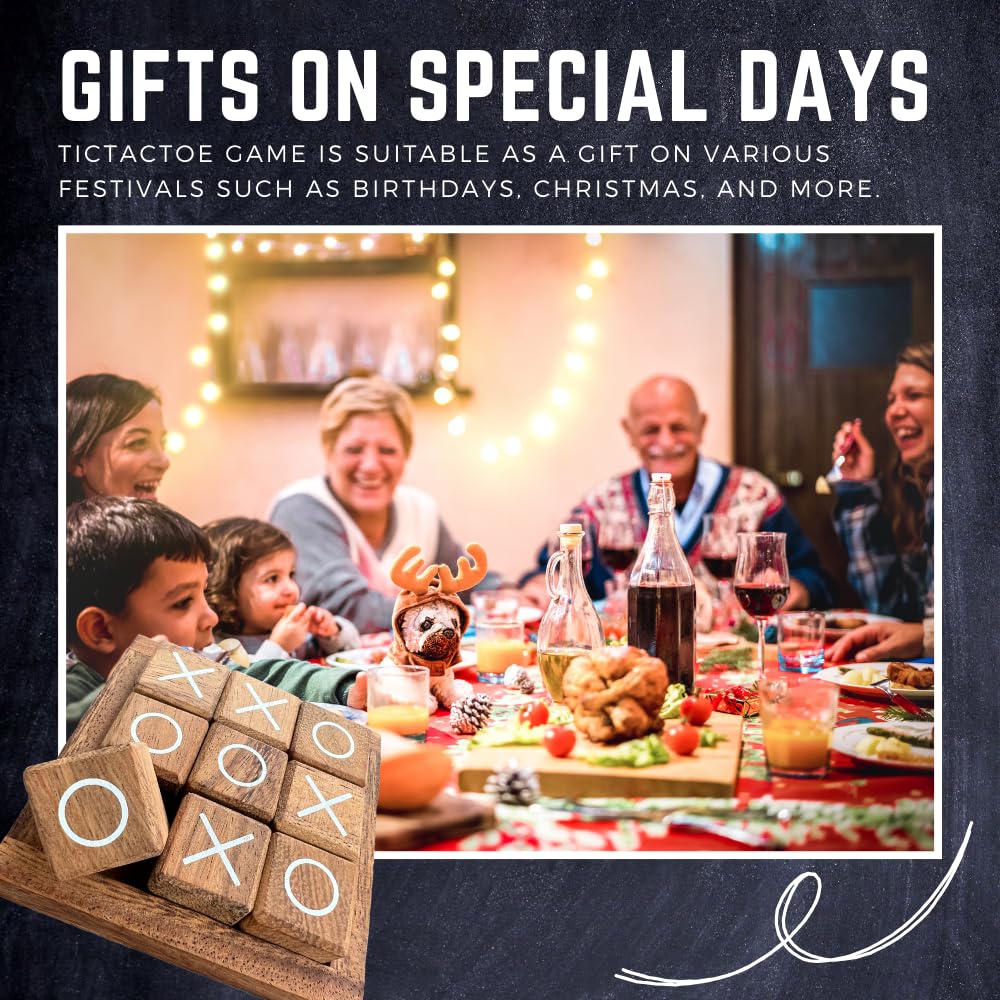 NUTTA - Wooden TIC TAC Toe Game Coffee Table Decor Family Game Night Indoor Outdoor Fun Games for Teens and Adults Classic OX Wood Board Game NUTTA