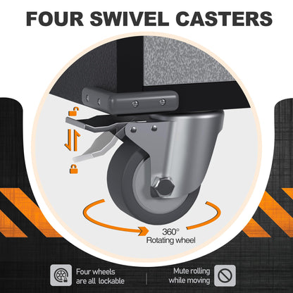 SUXXAN Metal Storage Cabinet with Wheels, Rolling Garage Storage Cabinets with 4 Adjustable Shelves, Broom Closet Storage Cabinet & Locking Cabinet - WoodArtSupply
