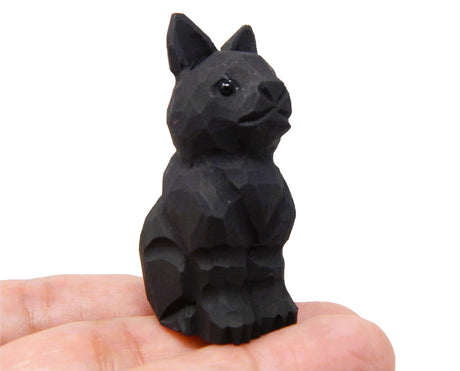 Selsela Black Cat Figurine Handmade Wood Carved Small Statue Halloween Decor Pet Craft Miniature Animal Selsela