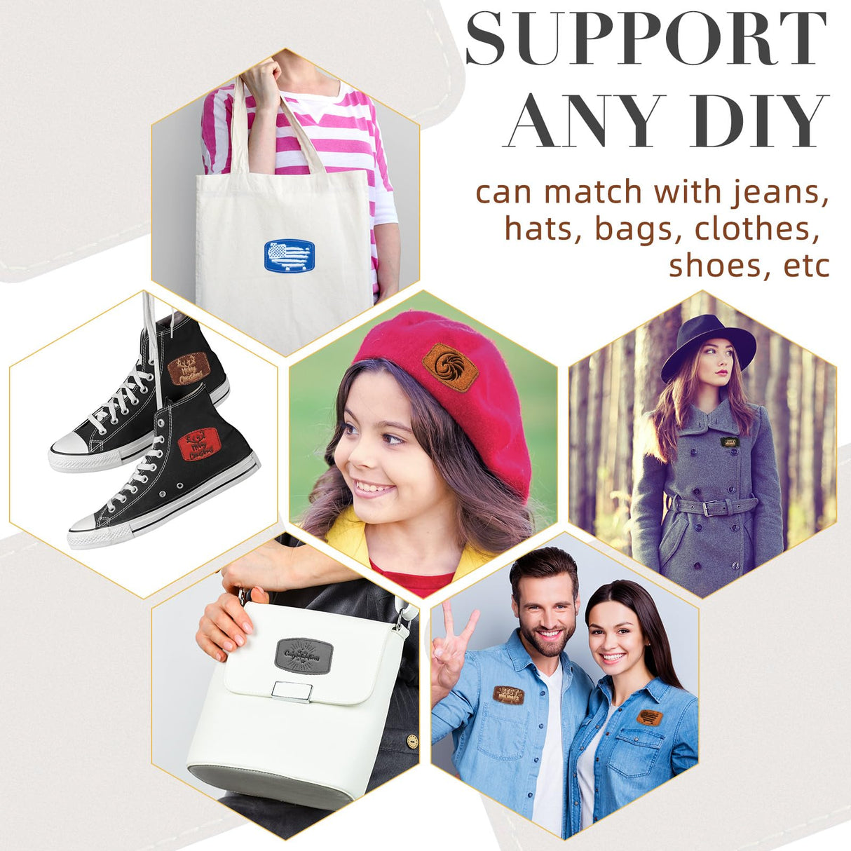 Dunzy 60 Pcs Blank Leatherette Hat Patches with Adhesive Rustic Leatherette Rounded Rectangle Patch Faux Leather Patches for Hats Costumes Fabric Dunzy