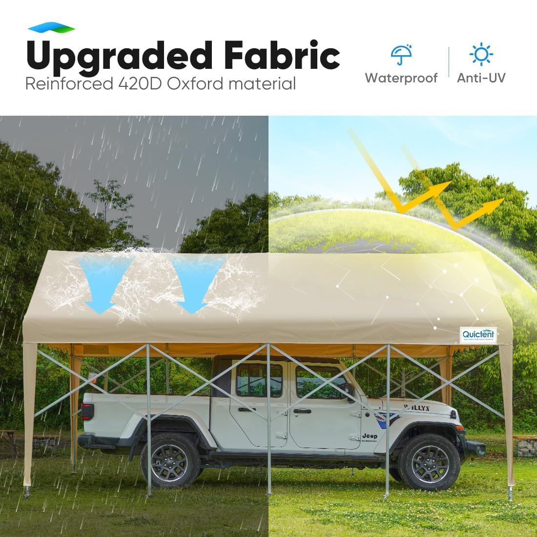 Quictent 13'X20' Retractable Carport Garage with Wheels Movable Heavy Duty Party Tent for Outdoor Events, Storage for Car, Boat, etc.