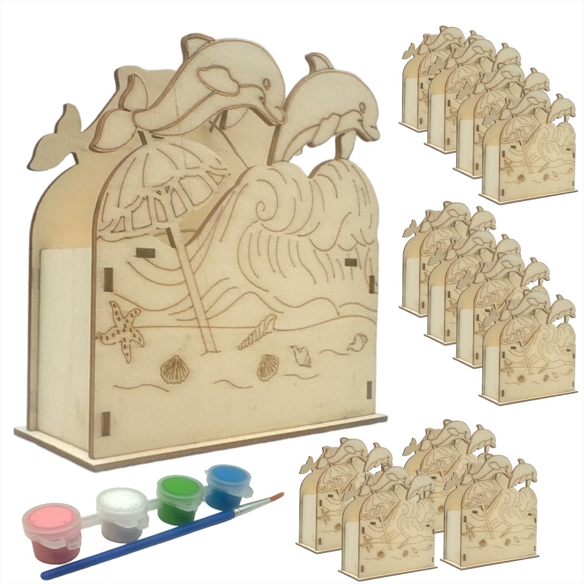 Oojami Wooden Dolphin Beach Crafting Kit: 12 DIY Unfinished Dolphin Beach Decoration Party Favors Supplies Ideal for Kids and Adults of All Ages with Oojami