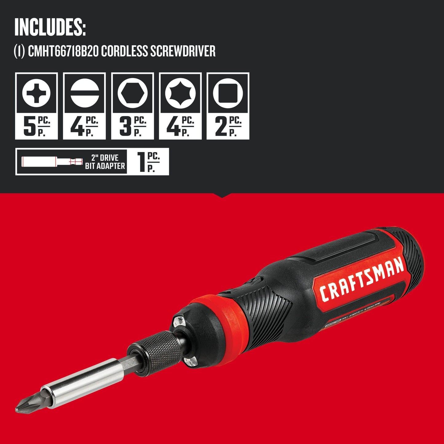 CRAFTSMAN 4V Electric Screwdriver Set, 300 RPM, Micro-USB Charging Port, 3-Stage Battery Charge Indicator (CMHT66718B20)