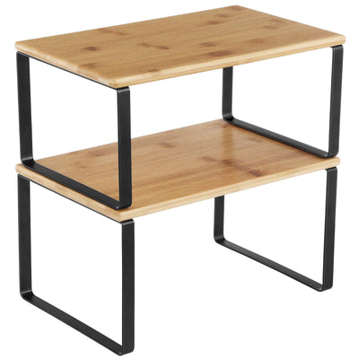 SONGMICS Cabinet Organizer Shelf, Set of 2 Kitchen Counter Shelves, Kitchen Storage, Spice Rack, Stackable, Expandable, Metal and Engineered Wood,