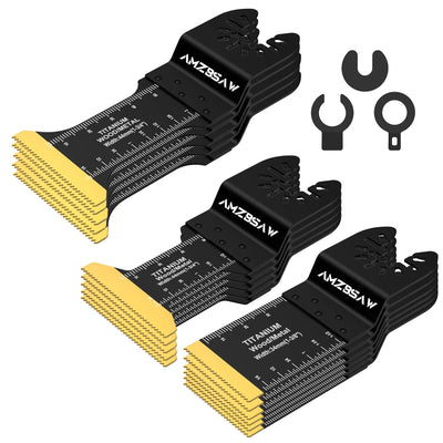 AMZBSAW 16 PCS Titanium Oscillating Saw Blades Metal Cutting, Universal Multitool Blades for Metal Nails Hard Material and Wood Plastic, Multi Tool