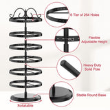 iDavosic.ly 6 Tier Metal Rotating Earring Holder Organizer, 264 Holes Earring Storage Display Tower Rack, Adjustable Earring Tree Organizer for Women iDavosic.ly