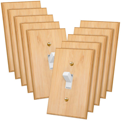 Pinkunn 10 Pieces Solid Wood Light Switch Plate Outlet Covers 4.5 x 2.76 Inch Bamboo Wooden Decorative Wall Plate for Bedroom Kitchen Home (Single - WoodArtSupply