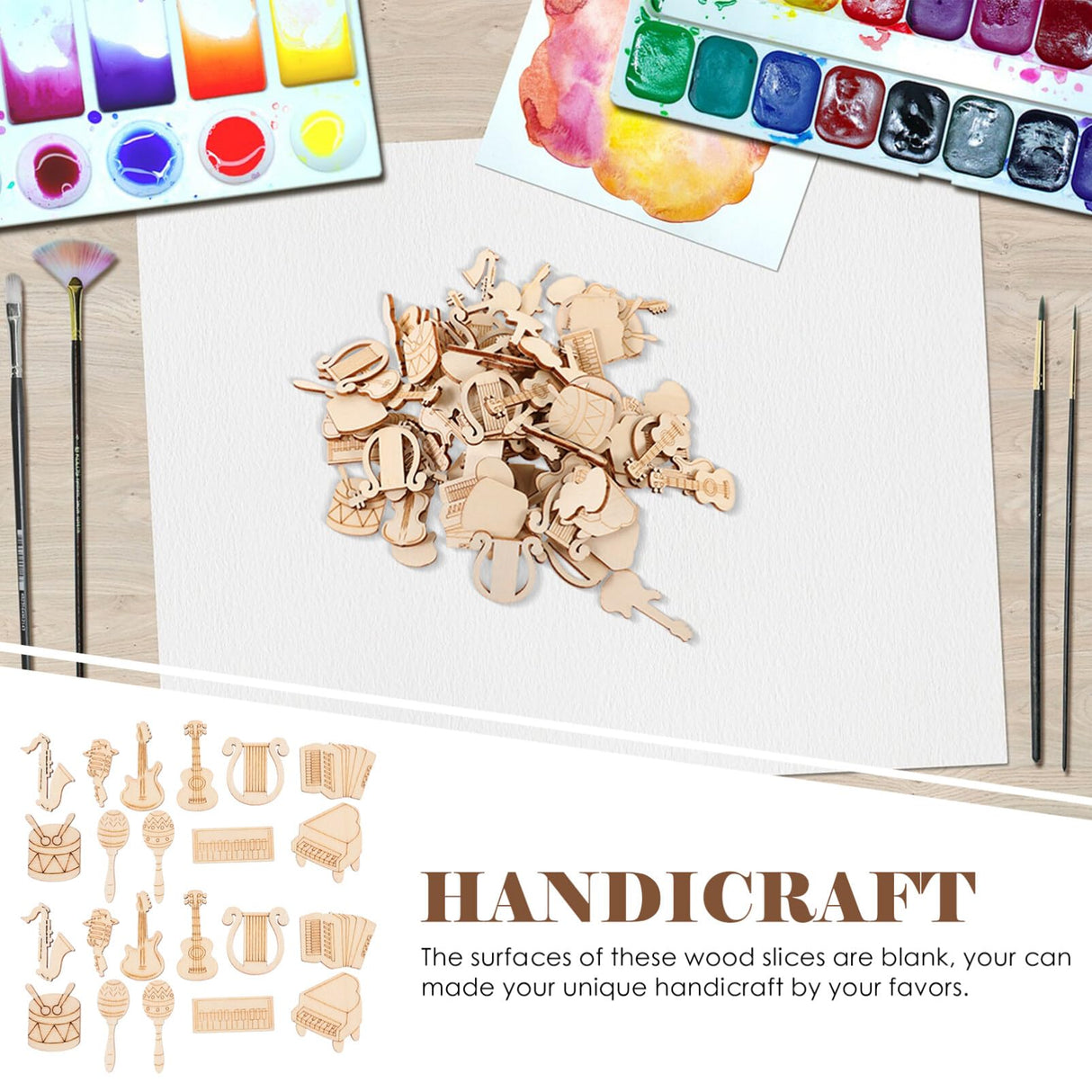 Operitacx 100pcs Unfinished Wood Ornaments Music Notes Wood Cutouts Music DIY Craft Embellishments Music Instrument Shape Unfinished Wood Decoration Operitacx