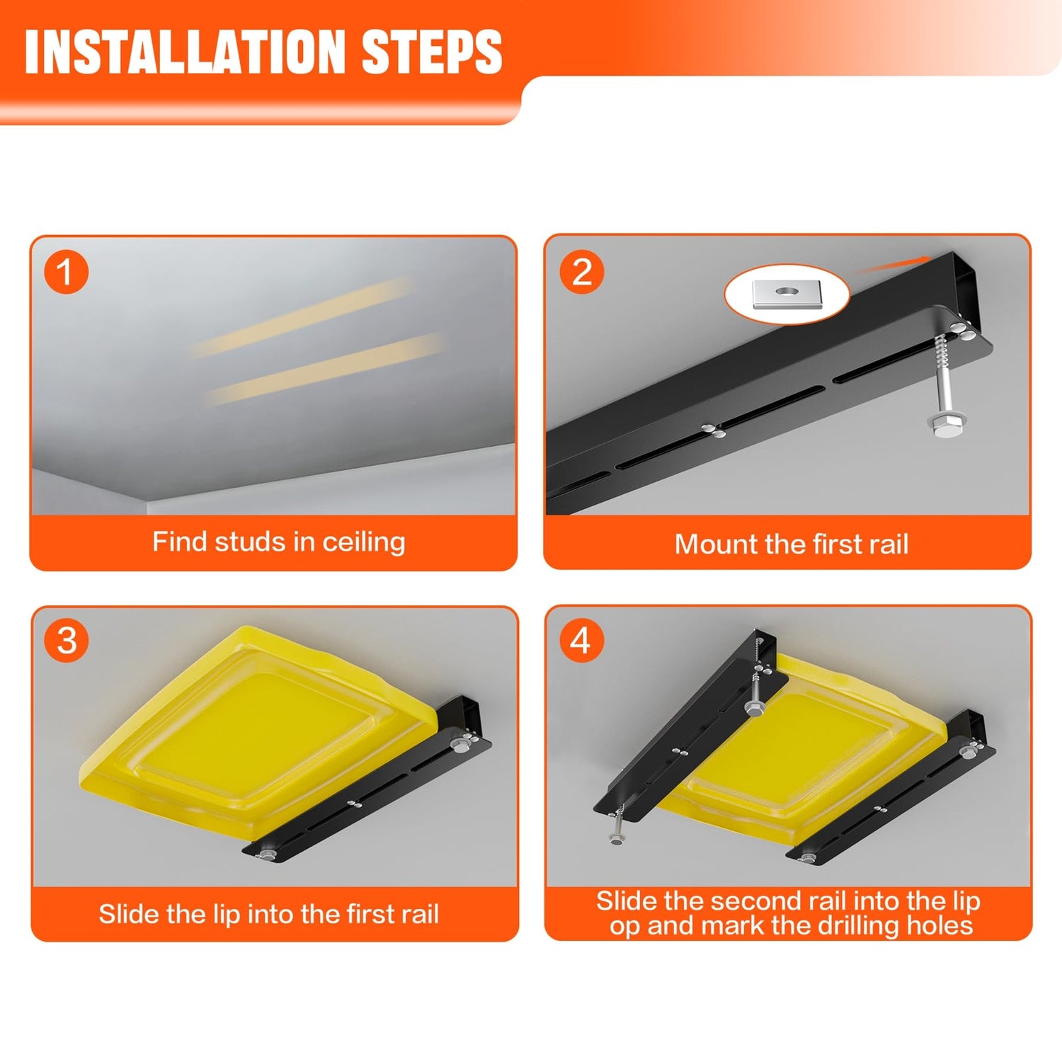 TORACK Garage Ceiling Bin Storage Rack, Overhead Tote Storage Rail System Heavy Duty Adjustable Tote Slide Garage Storage System(for 4 Bins, Bins are TORACK