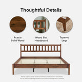 Ted King Size Mid Century Modern Acacia Wood Bed Frame with Slated Headboard mopio