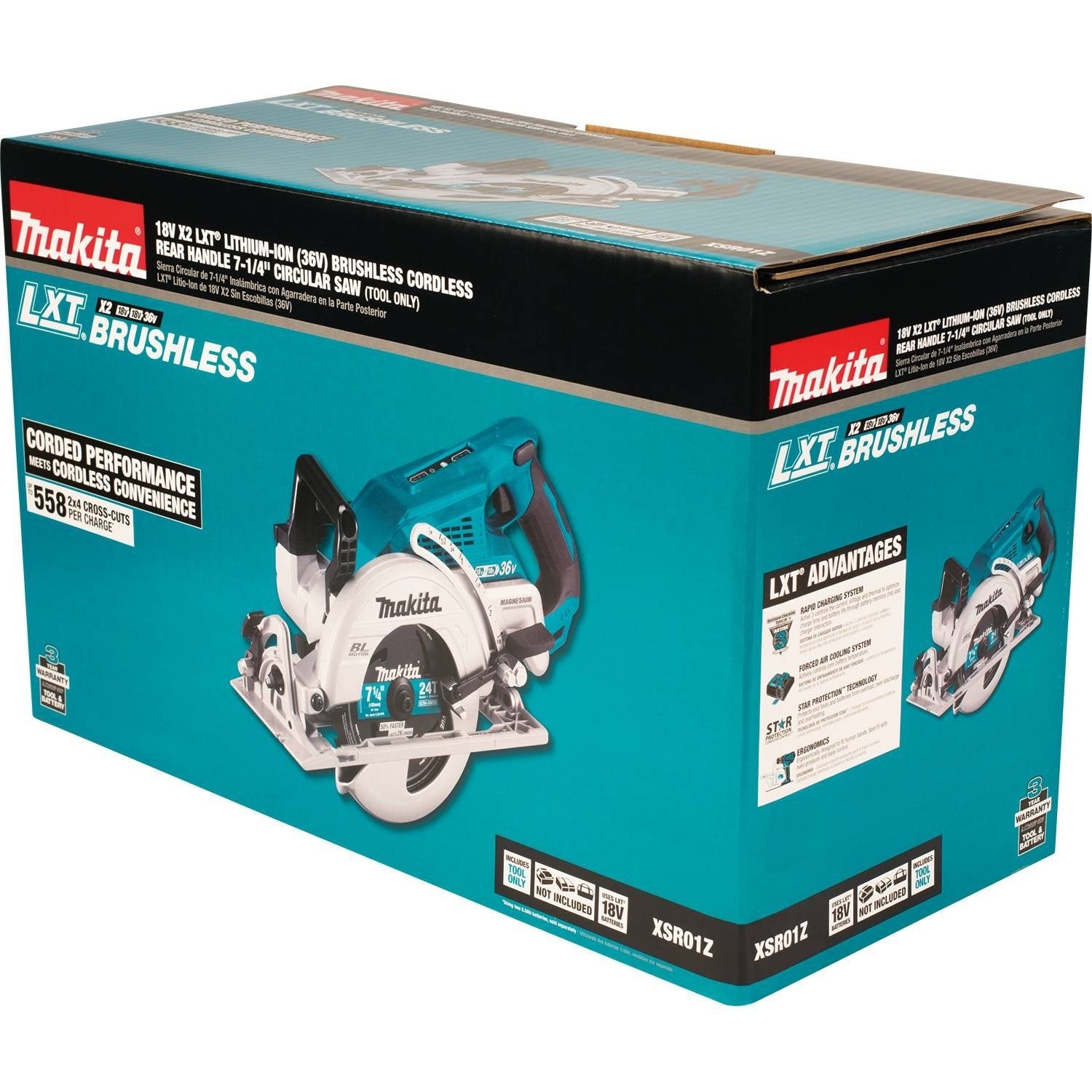 Makita XSR01Z 36V (18V X2) LXT® Brushless Rear Handle 7-1/4" Circular Saw, Tool Only - WoodArtSupply