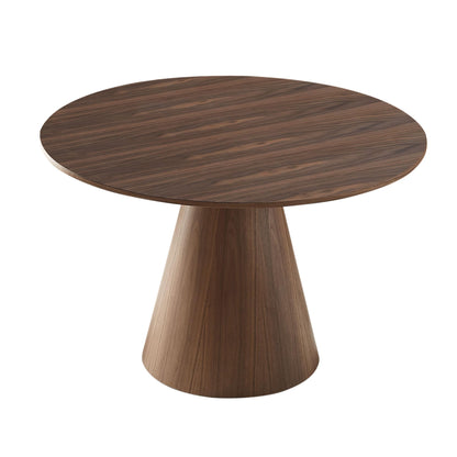 kevinplus 47.2'' Walnut Round Dining Table Kitchen Table for 4-6, Modern Contemporary Wood Circle Dining Room Table Kitchen Table with Cone Support,