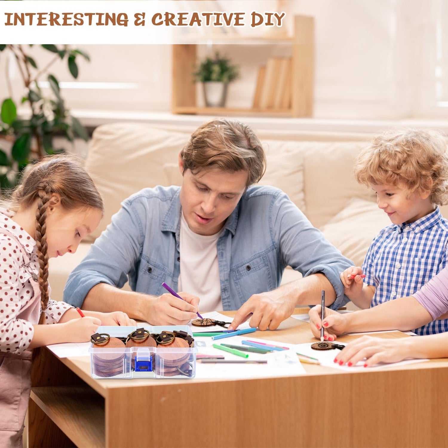 Ecally 36 Pcs Wooden Keychain Blanks Leather Strap Wood Keychain Blanks Round Wood Keyring with for DIY Employee Coworker Gift Craft Ecally