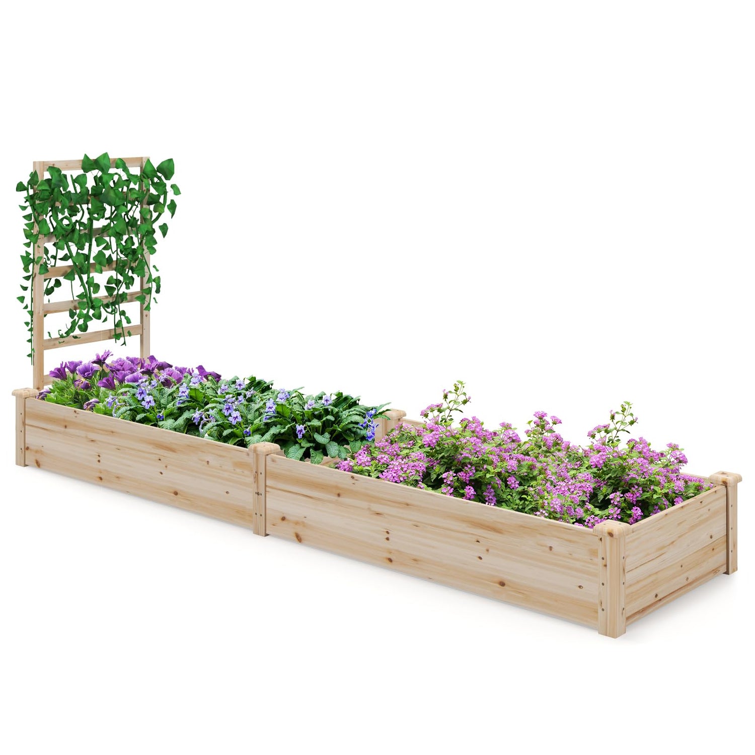 S AFSTAR Raised Garden Bed with Planter Box & Trellis, 93" L x 25" W x 40" H Outdoor Wooden Planter Box Kit for Flower Herb Vegetable Fruit Climbing S AFSTAR