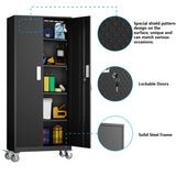 Metal Storage Cabinets Locker for Home Office, 72" Garage Storage Cabinet with Wheels, Lockable Door & Adjustable Shelves, Tall Large Steel Cabinet kingwolfox