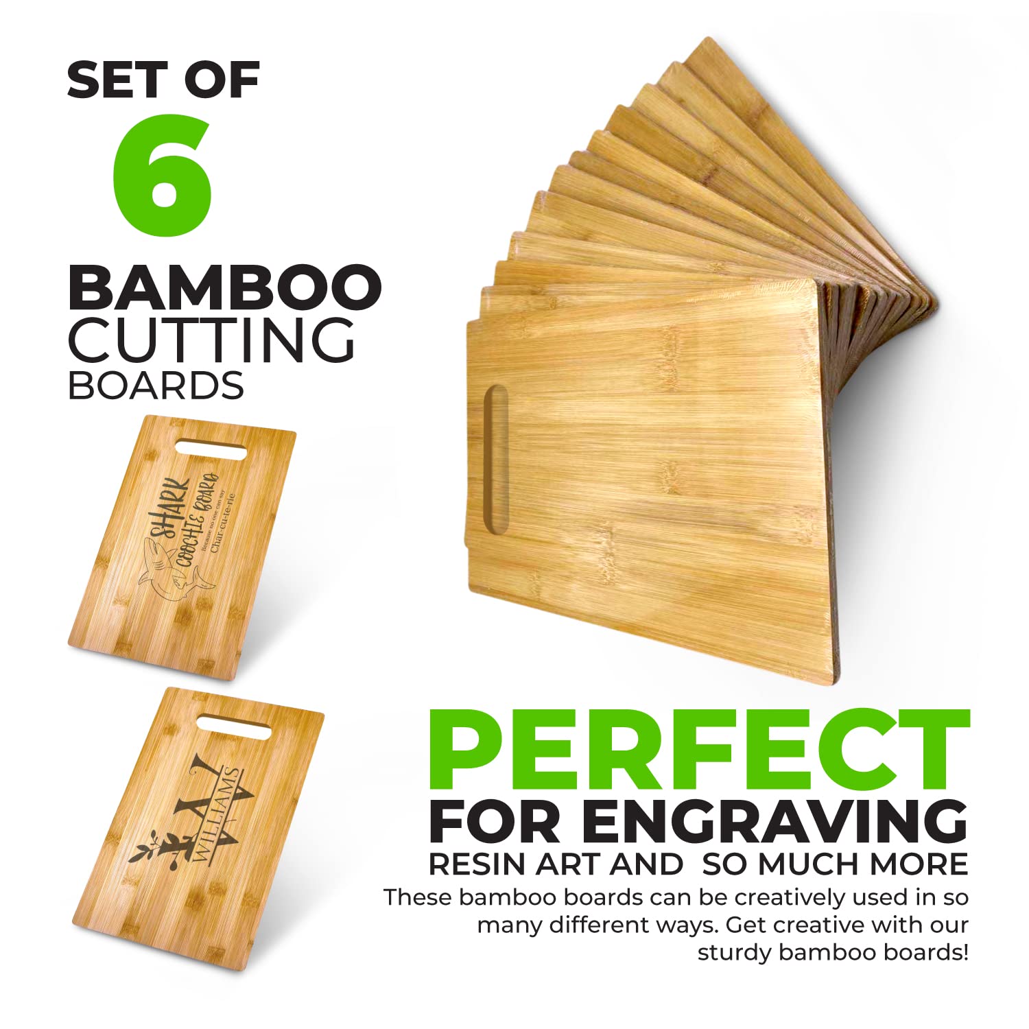 Bulk Plain Bamboo Cutting Board (Set of 6) | For Customized, Personalized Engraving Purpose | Wholesale Premium Blank Bamboo Board (Rectangular 12" X - WoodArtSupply