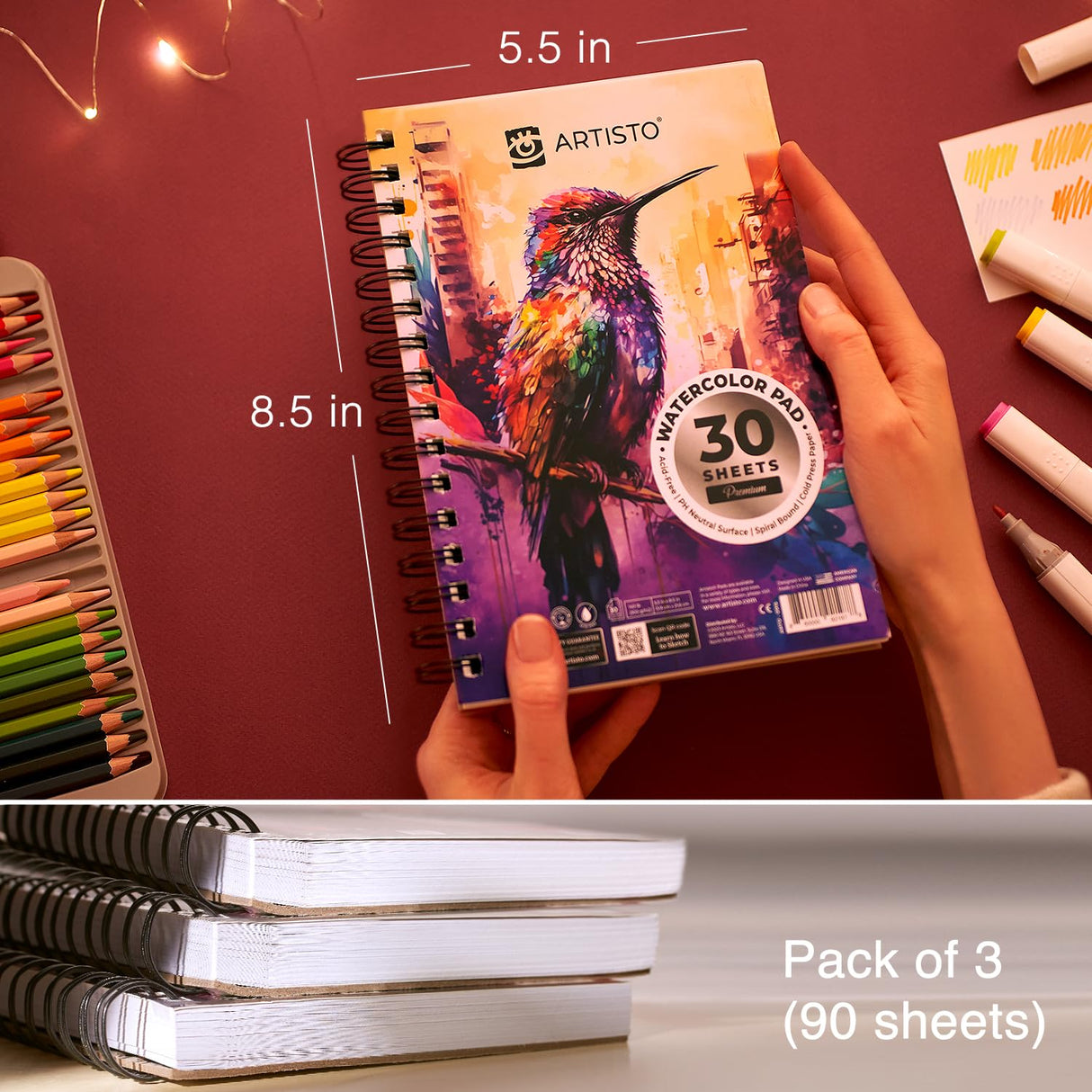 ARTISTO Watercolor Pads 9x12" & Watercolor Pads 5.5x8.5" Bundle Artisto