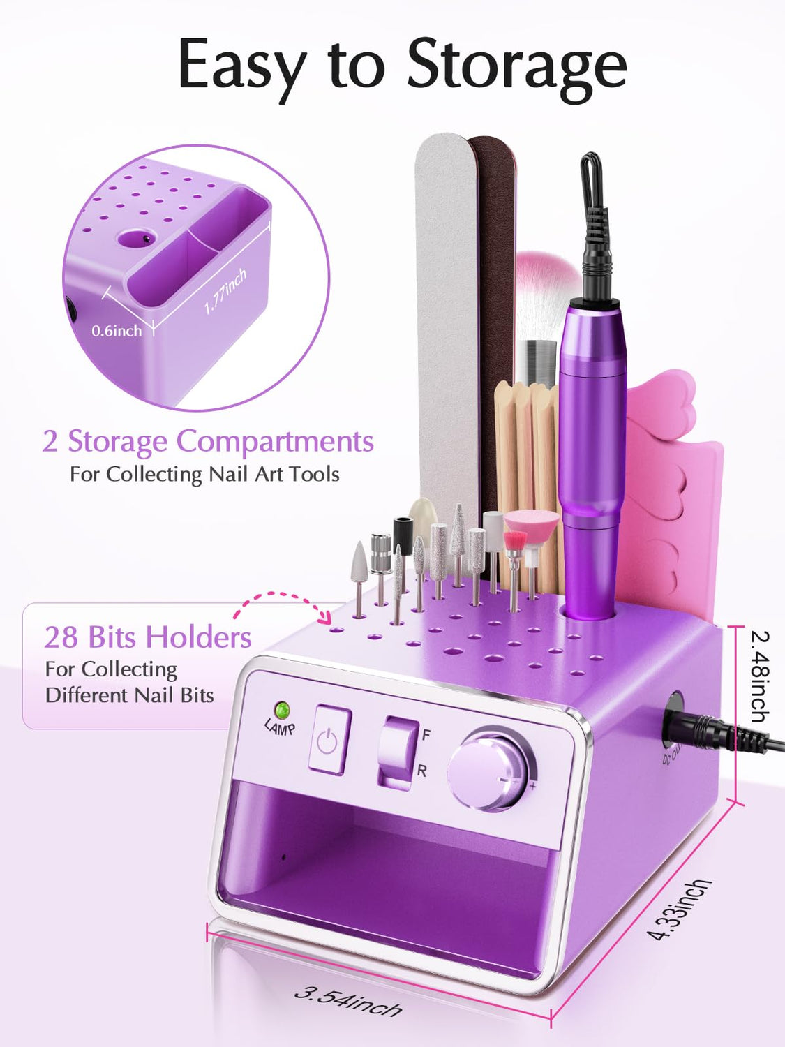 Subay Nail Drill Machine Electric File, Portable for Acrylic Gel Dip Powder Nails, All in One Nail Drill Kit for Manicure Pedicure, Nail Set with SUBAY