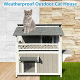 Gowoodhut Feral Cat Shelter Outdoor Weatherproof - Two Story Wooden Cat House Outside Feral Cat House with Balcony Waterproof, Escape Door Gowoodhut