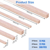 444 Pieces Wood Strips Balsa Square Wooden Dowels 1/8 Inch, 3/16 Inch, 1/4 Inch, Square Dowel Rods 12 Inch Hardwood Unfinished Wood Sticks for Crafts Piklodo