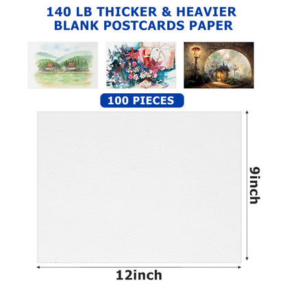 100 Pieces Watercolor Paper 140 lb/ 300 GSM Heavyweight Art Paint Paper White Water Coloring Paint Paper for Artist and Kids (9 x 12 Inch)
