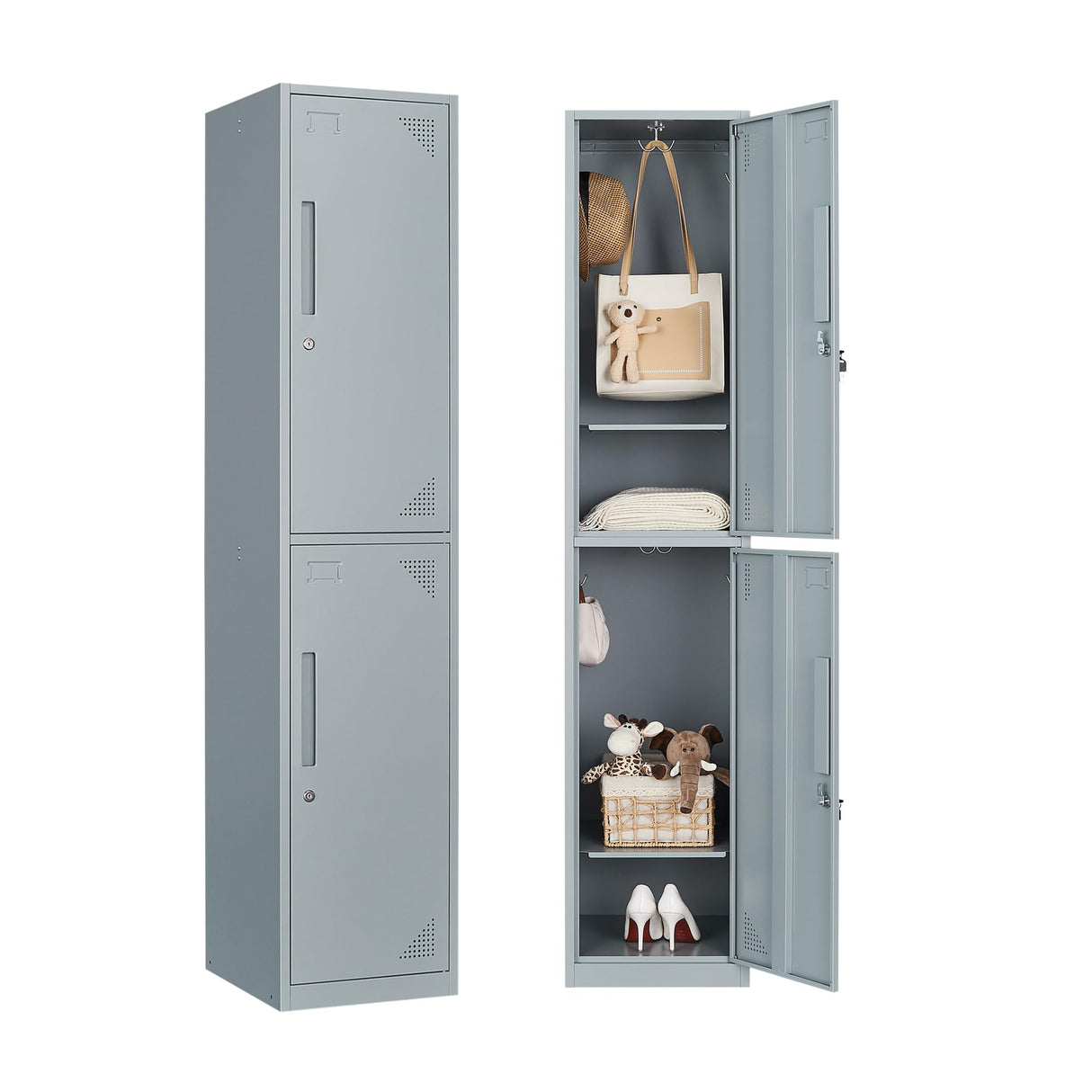 LISSIMO Metal Locker for Employees,Lockable Storage Cabinet with 2 Doors and Hooks,71 Inch Steel Storage Locker for Home Gym Office School LISSIMO