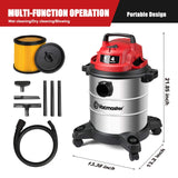 Vacmaster Red Edition VOC508S 1101 Stainless Steel Wet Dry Shop Vacuum 5 Gallon 4 Peak HP 1-1/4 inch Hose Powerful Suction with Blower Function Vacmaster