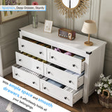 HUANLEGO White Dresser for Bedroom with 6 Drawers, Modern Chest of Drawers, Wood Rustic Wide Storage Drawers Dressers Organizer for Closet, Living HUANLEGO