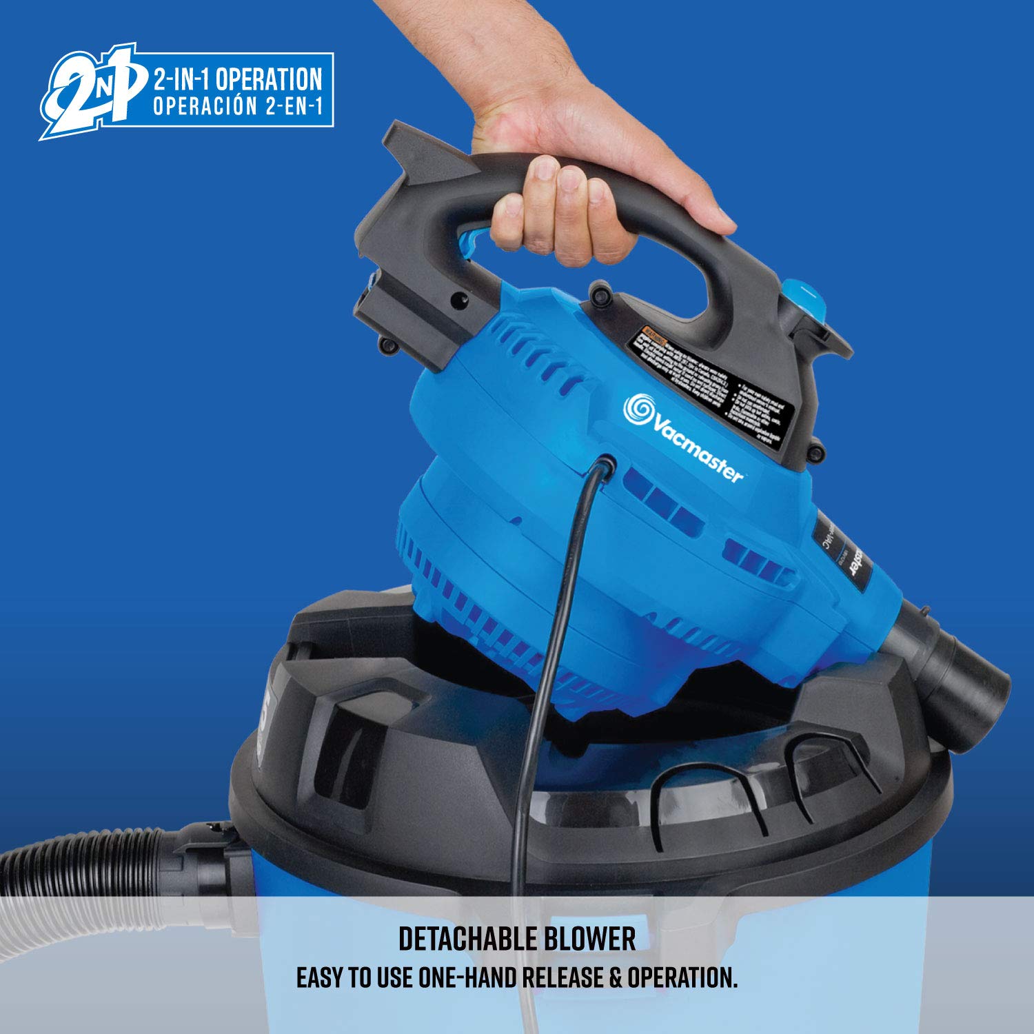 Vacmaster VBV1210, 12-Gallon* 5 Peak HP** Wet/Dry Shop Vacuum with  Detachable Blower, Blue