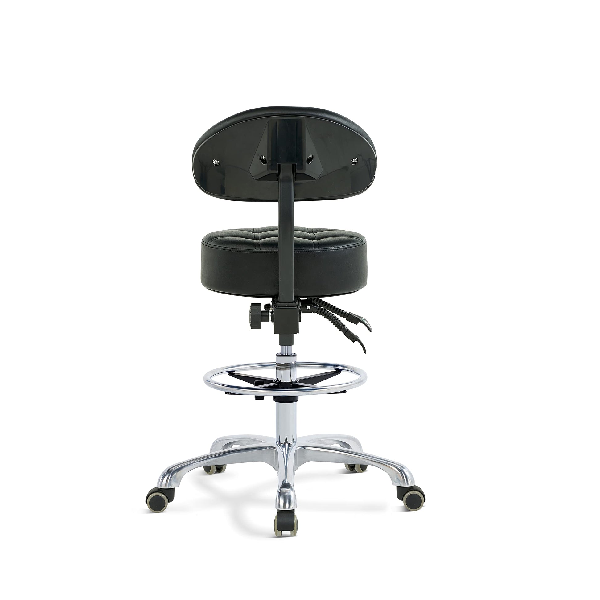 Grace & Grace Height Adjustable Rolling Swivel Tall Stool Chair with Back Support,Heavy Duty Stool with Wheels for Salon,Massage, Factory, Shop,Work - WoodArtSupply