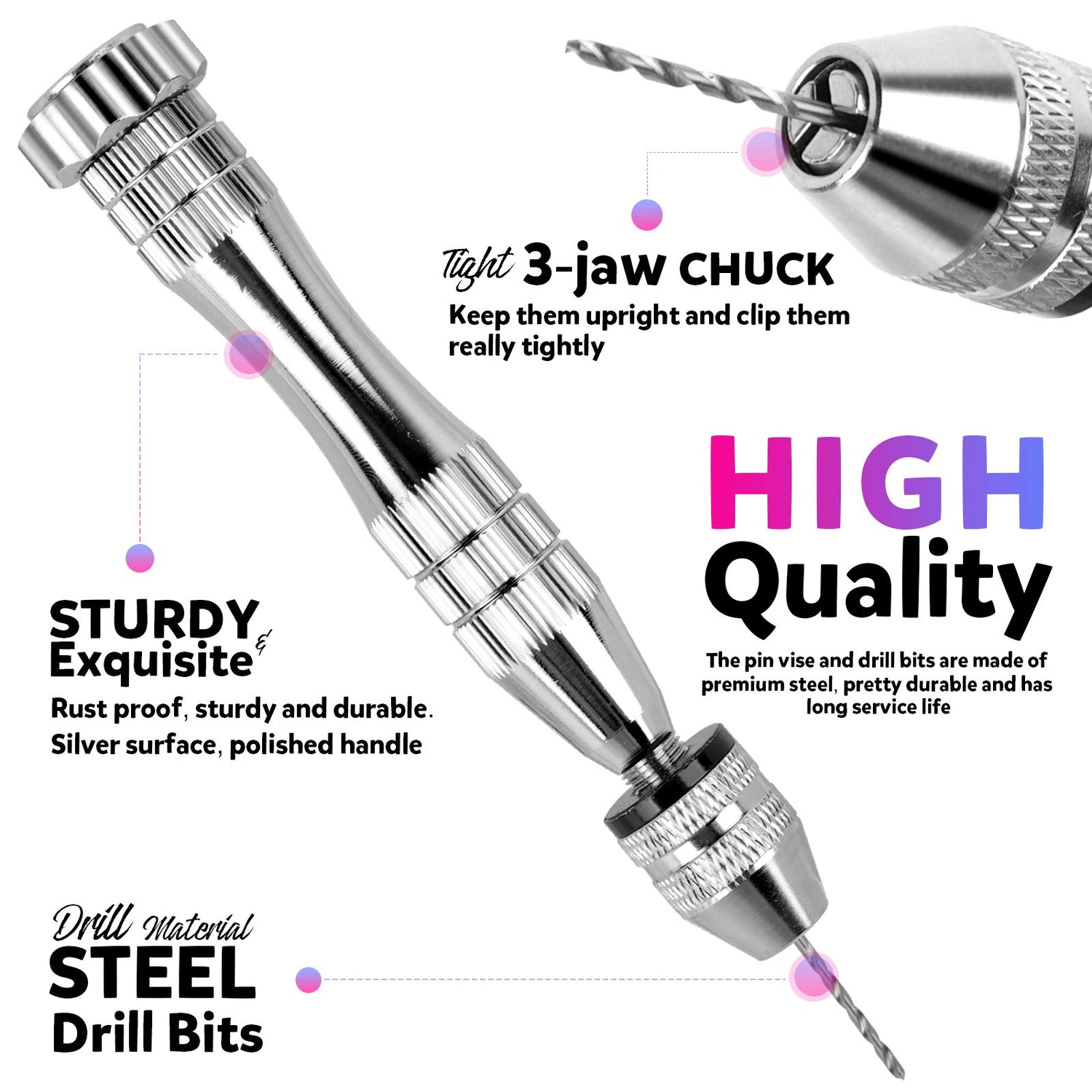 LEOBRO Hand Drill, Pin Vise Hand Drill for Jewelry Making, Mini Drill with Small Drill Bits, Drill Press Vise, 210pcs Keychain Making Supplies, Resin LEOBRO