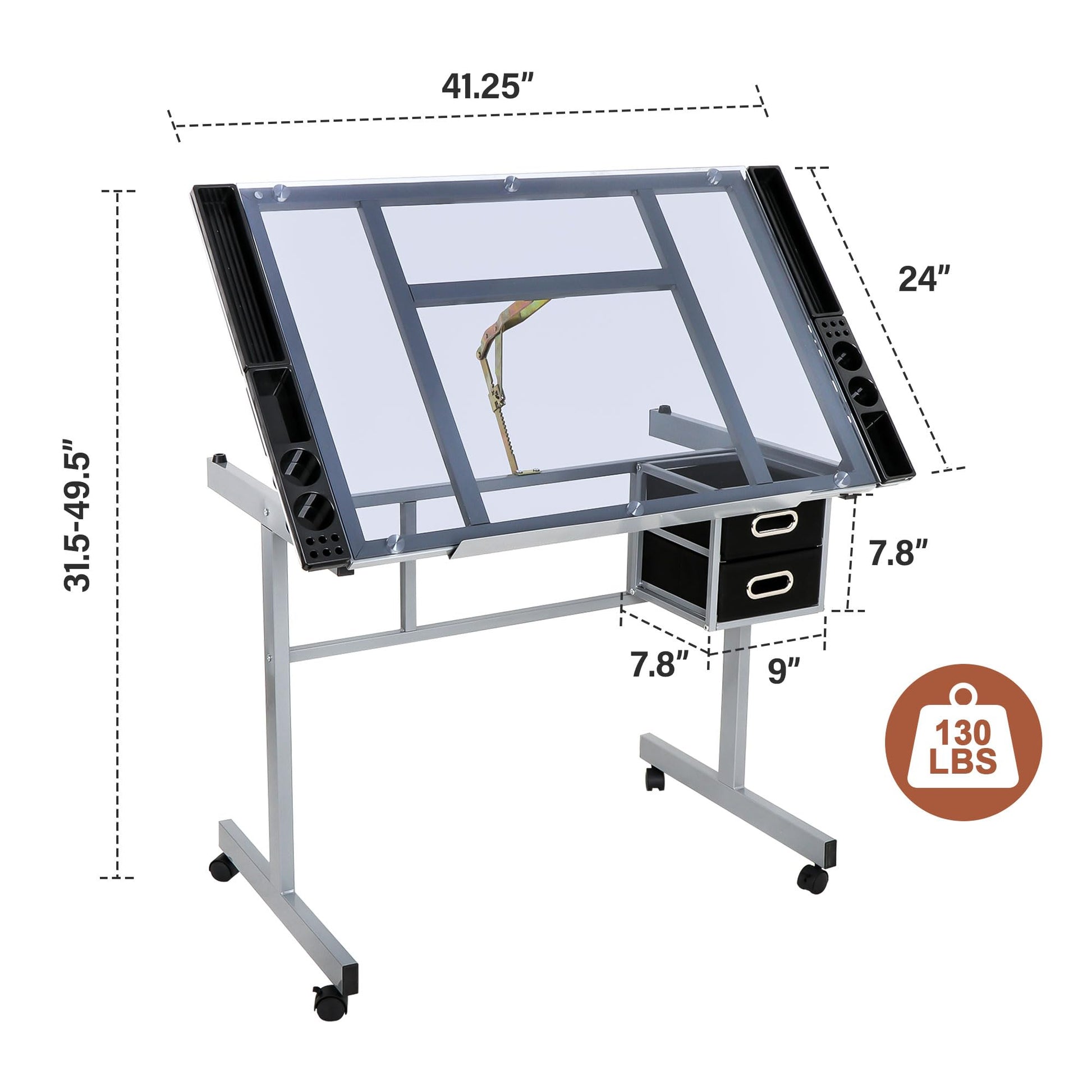 LEMY Drafting Table, Height Adjustable Artist Desk with Slide Storage Drawers and Wheels, Work/Art Station for Drawing, Writing, Home Office - WoodArtSupply