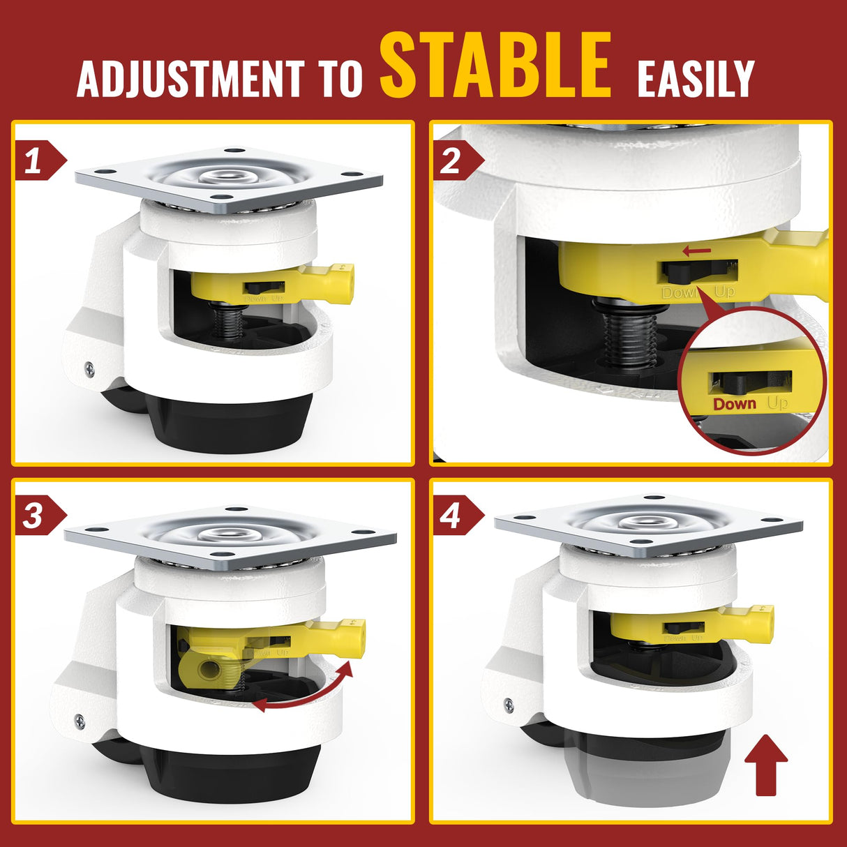 HOLKIE Leveling Casters with Ratchet Handle Design Casters Set of 4 Total Capacity 4400 Lbs Heavy Duty Industrial Casters with Adjustable Leveling HOLKIE