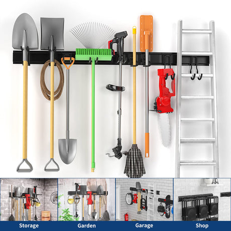 Ailadl Wall Mount Tool Storage Rack, 15 PCS Heavy Duty Steel Yard Garden Tool Organizer, Garage Tool Organizer Wall Mounted Storage System Hold Up to Ailadl