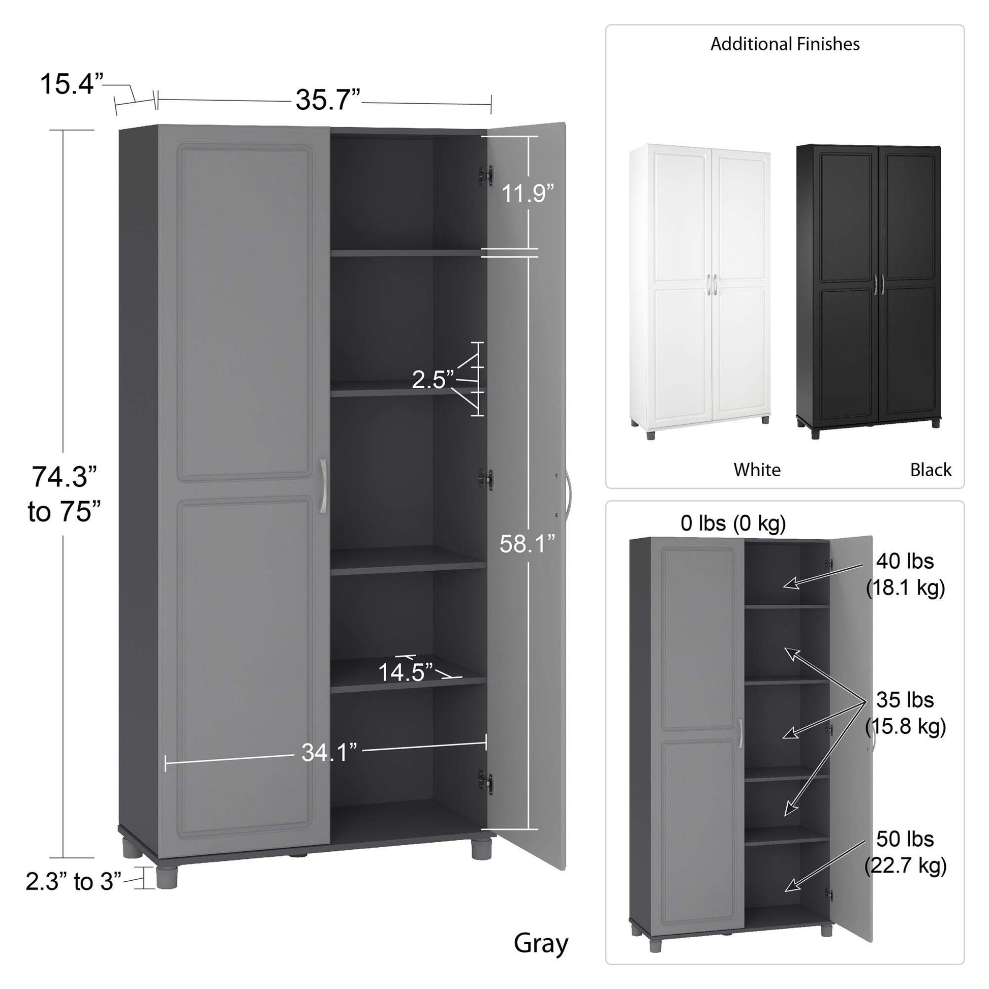 SystemBuild Kendall 36" Utility Storage Cabinet - White - WoodArtSupply