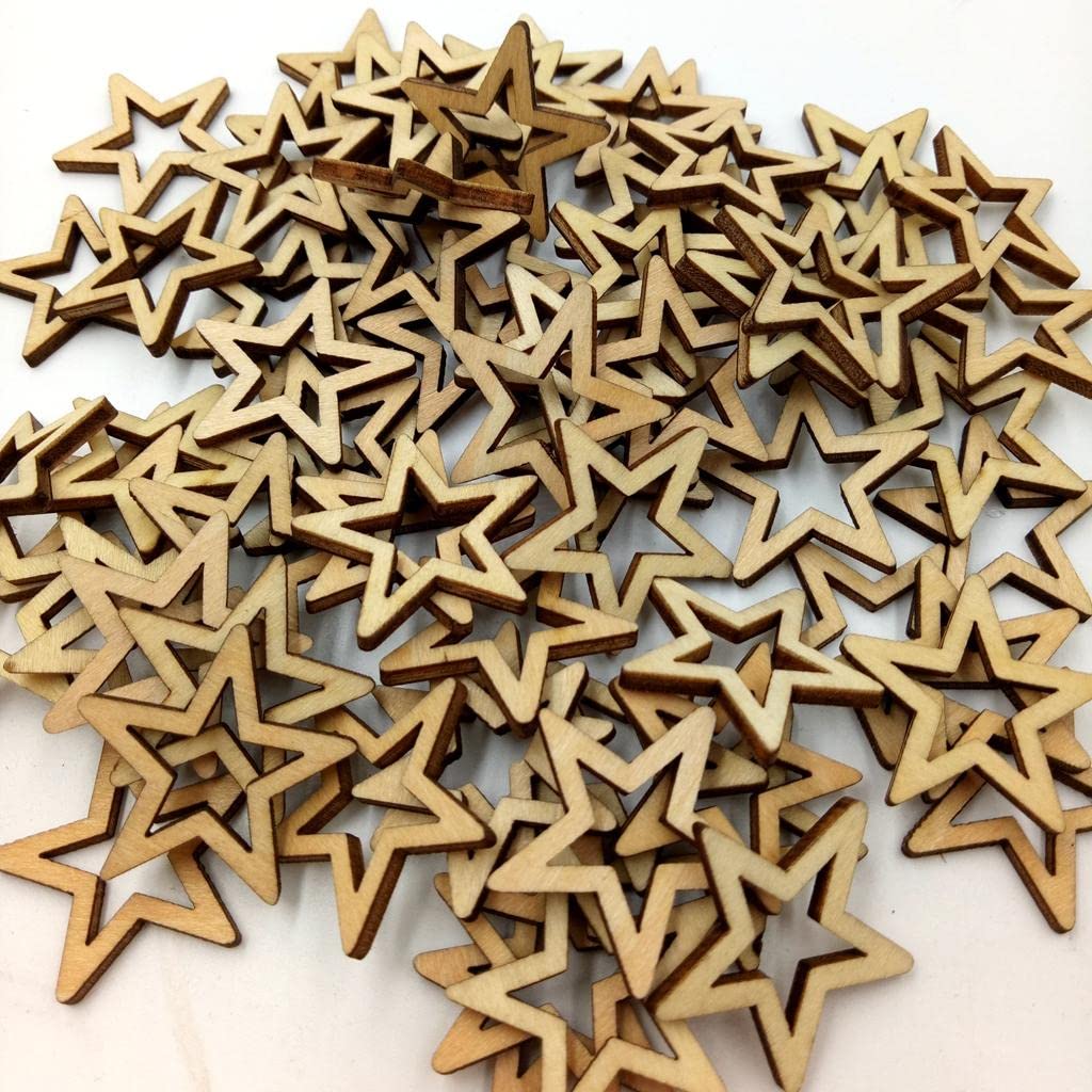 LoveinDIY 50pcs 30mm Unfinished Hollow Stars Wooden Shape Embellishment for LoveinDIY