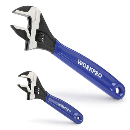 WORKPRO 2-piece Adjustable Wrench Set, 6-Inch & 10-Inch Wrenches, Wide Jaw Black Oxide Wrench, Metric & SAE Scales, Cr-V Steel, for Home, Garage,