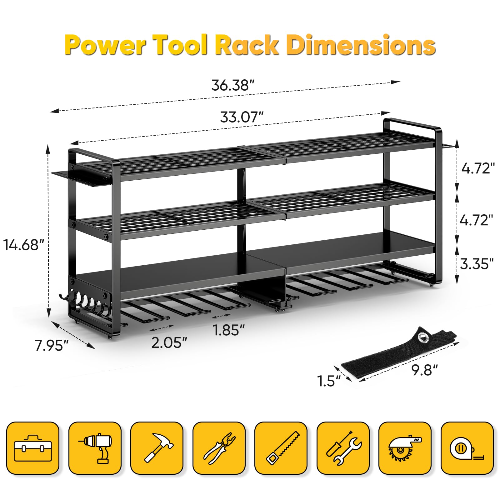 POKIPO Large Power Tool Organizer Wall Mount, Heavy Duty Widen Drill Holder, 4 Layers Cordless Tool Storage Rack, Utility Racks Shelf for Garage - WoodArtSupply