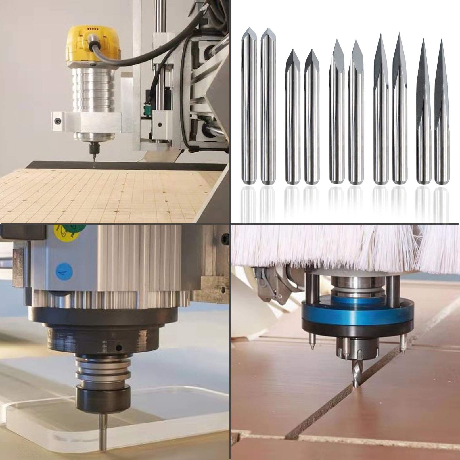 IDGGDI 10pcs CNC Router V Bits, 3 Edge Pyramid Engraving, 1/8" Shank CNC 3D Milling Cutter| 20/30/45/60/90 Degrees, 0.1mm Tip (10pcs CNC Router V - WoodArtSupply