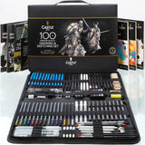 Castle Art Supplies 100 Piece Drawing & Sketching Set | Graphite, Charcoal, Pastel, Metallic & Water Soluble Pencils + Sticks, Fineliners | For Castle Art Supplies