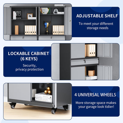 Yizosh Metal Garage Storage Cabinet with Locking Doors and Adjustable Shelves, Rolling Tool Storage Cabinet with 4 Wheels and 1 Drawer - 73" Steel - WoodArtSupply