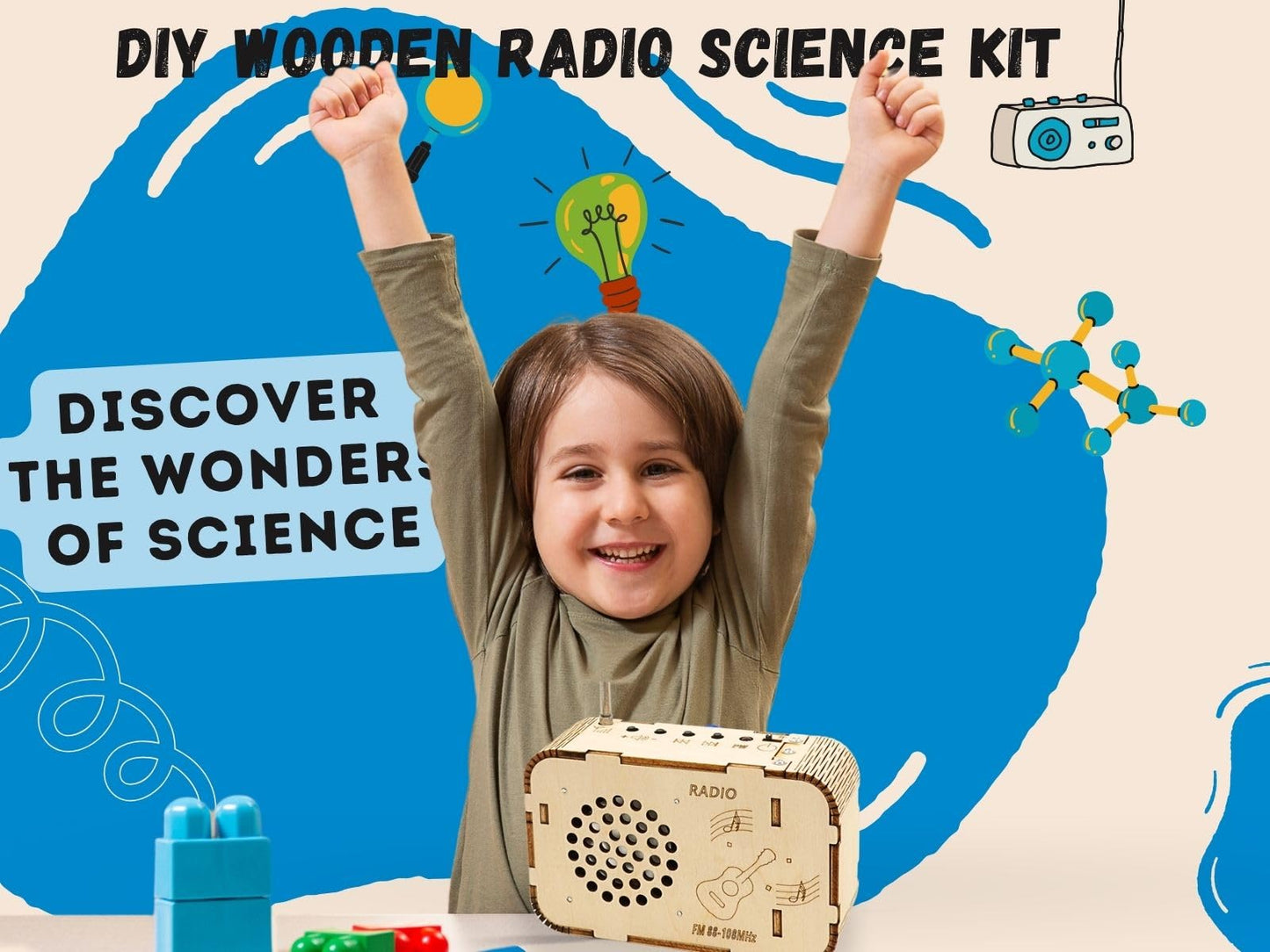 Pica Toys Wooden FM Radio Kit FM 88-108MHz - Science Experiment and Educational Project STEM Kit