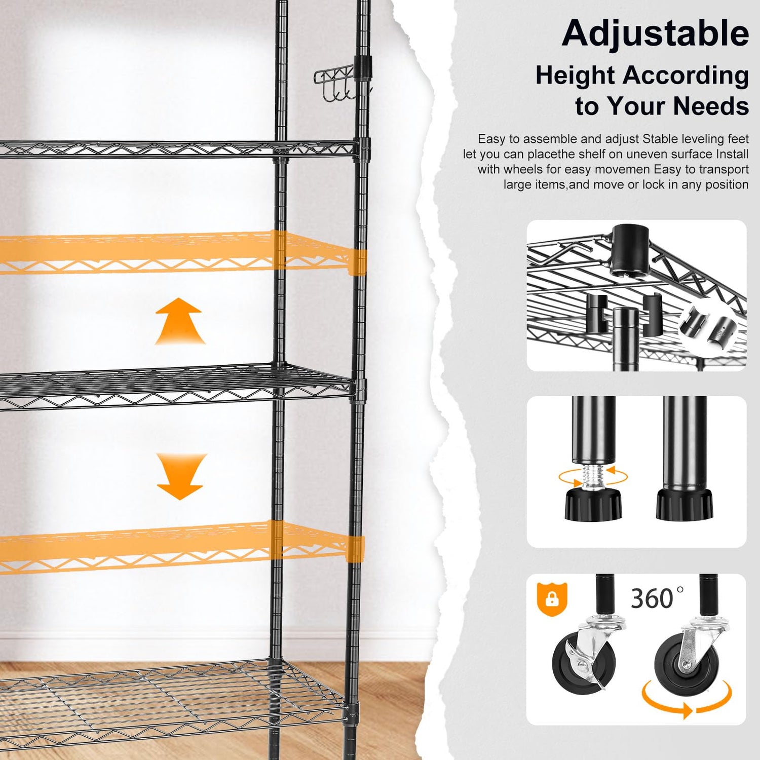 YNN Heavy Duty Storage Shelving Unit, 6 Tier Storage Shelves with Wheels Adjustable Storage Metal Shelf Wire Shelving Unit Organizer Storage Rack for YNN