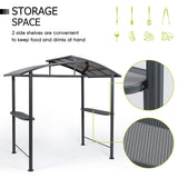 Aoodor 8 x 5 ft. BBQ Grill Gazebo Shelter, Dark Gray Steel Frame and Brown Double-Tier Polycarbonate Top Canopy, with Side Shelves, for Outdoor, Aoodor