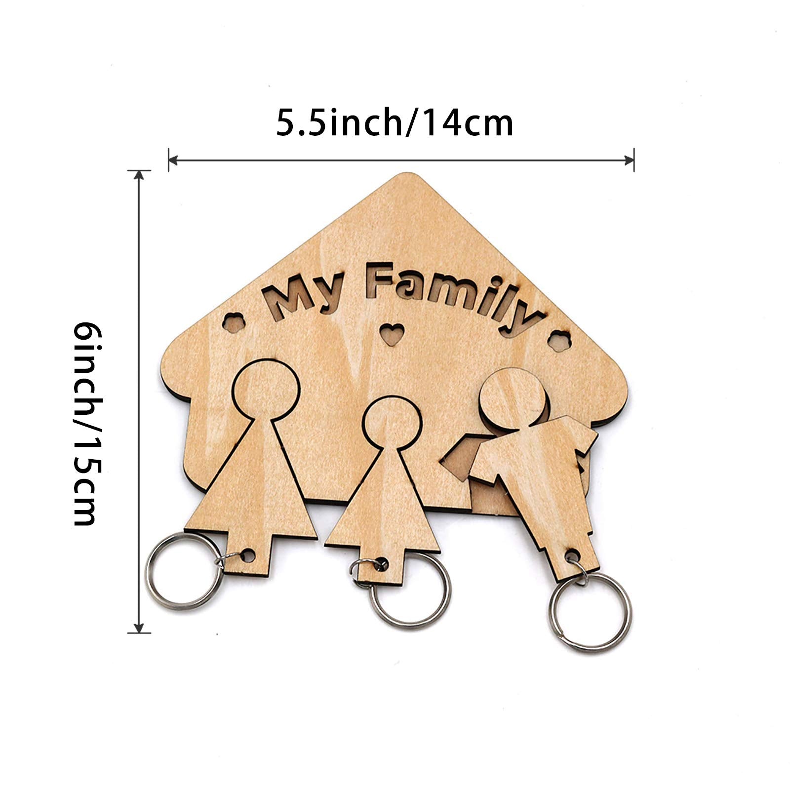 My Family Wooden Wall Key Holders House Shape Wood Key Hook Unfinished Wood Wall Decoration 6”x5.5” - WoodArtSupply