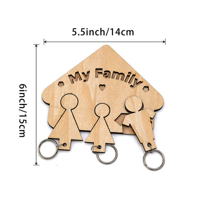 My Family Wooden Wall Key Holders House Shape Wood Key Hook Unfinished Wood Wall Decoration 6”x5.5” - WoodArtSupply